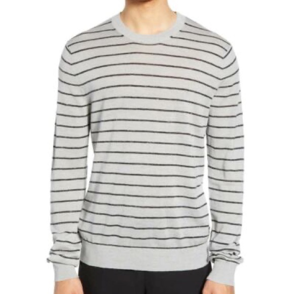 Vince Other - Vince Mens Stripe Crewneck Wool & Linen Sweater Medium Heather Grey Blue $225